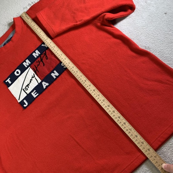 Vintage Tommy Jeans Sweatshirt Mens XL Red Fleece Crewneck Flag Logo 90s - Picture 5 of 8